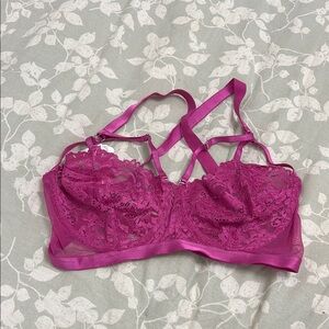 Pink Lace Strappy Bra with Intricate Design